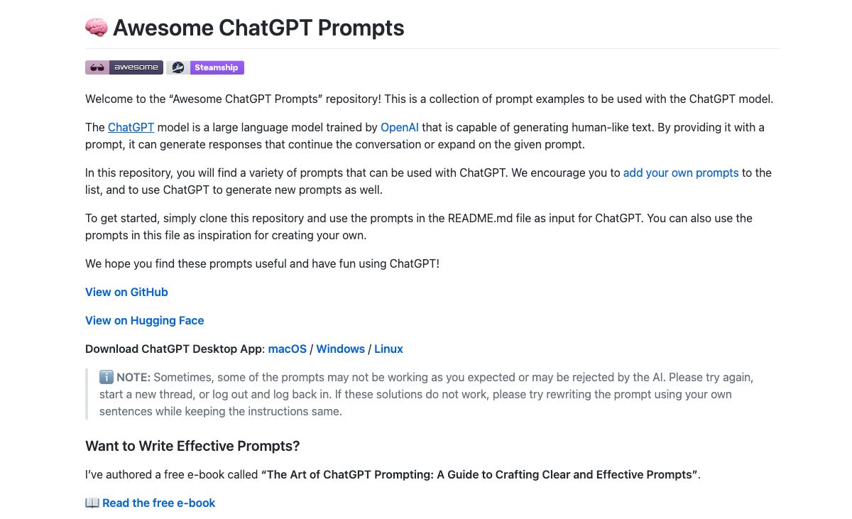 Awesome ChatGPT Prompts