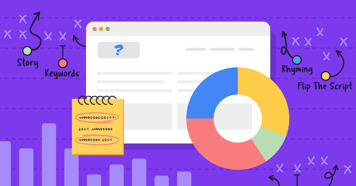 Blog naming strategies mixed with charts and wireframe of homepage