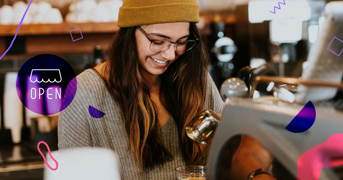 Woman making a coffee drink.