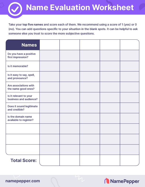Worksheet with a grid for names and questions.